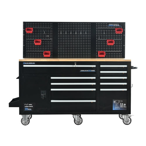 1st Choice Heavy-Duty 62" 10-Drawer Black Tool Chest Mobile Workbench
