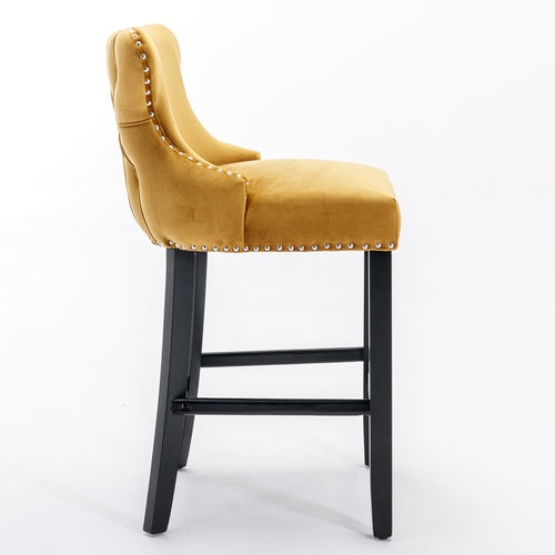 1st Choice Modern Velvet Upholstered Wing-Back Gold Barstools in 4 set