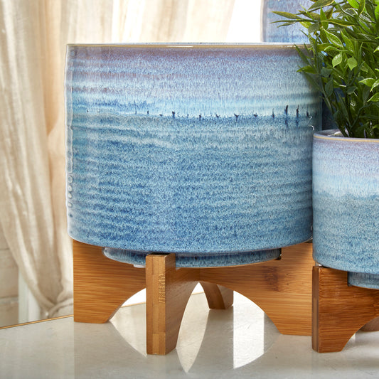 1st Choice Stylish Elegant Ceramic 8" Planter on Stand in Blue Fade