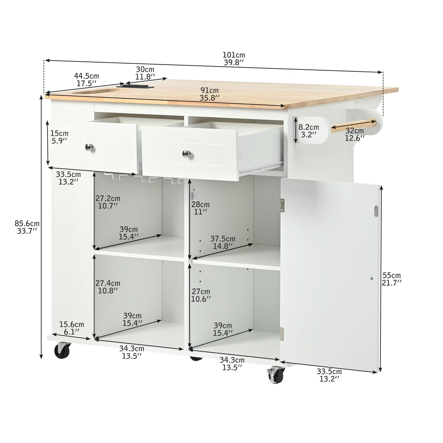 1st Choice Modern Kitchen Island Adjustable Storage with Power Outlet