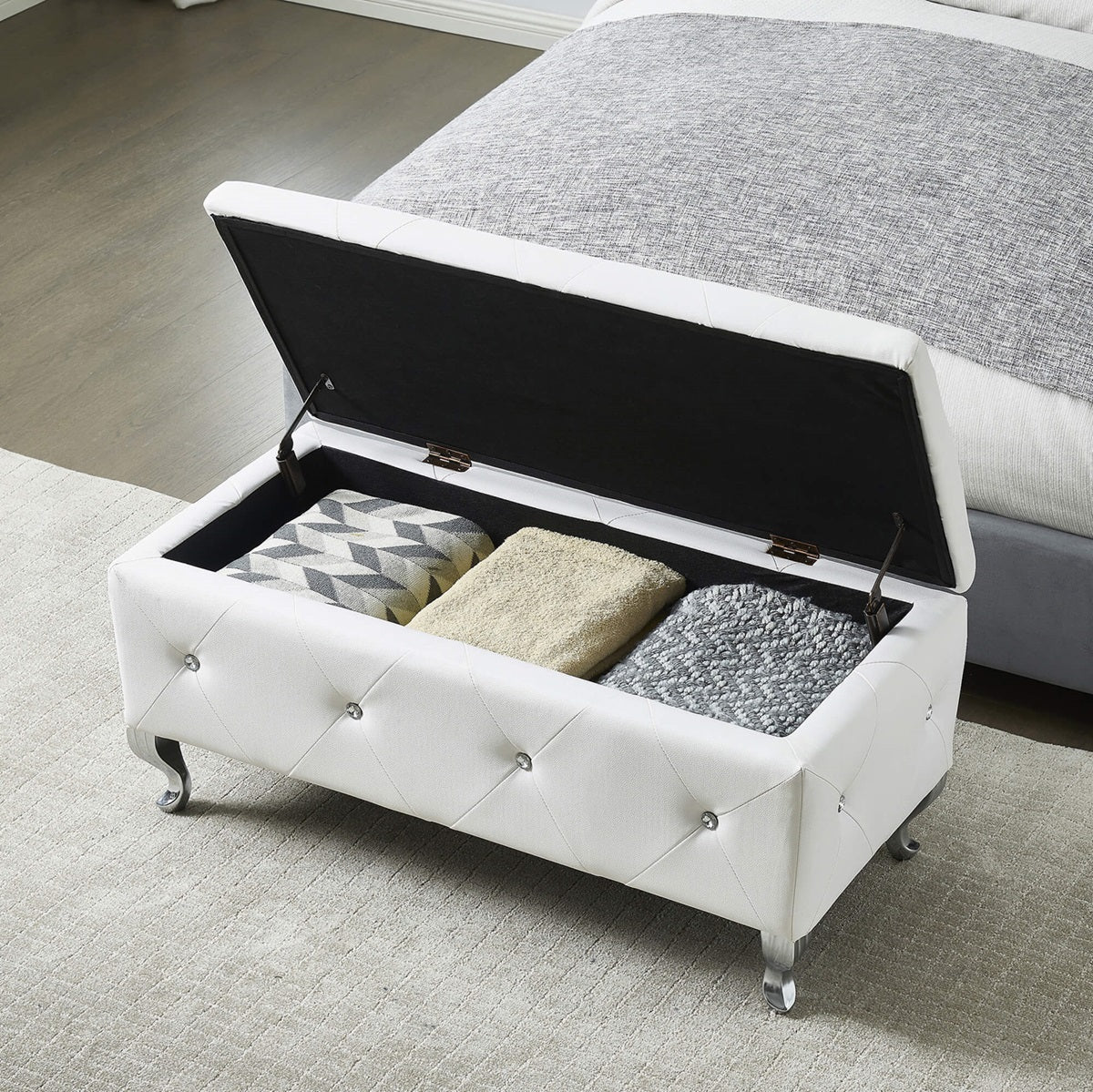 1st Choice Modern Elegant White Storage Bench For Living Room Entryway