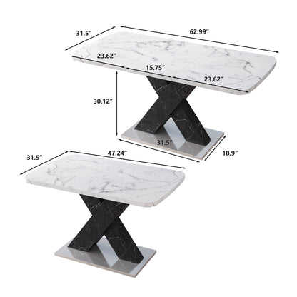 1st Choice Modern Square Stretchable Dining Table in White Marble