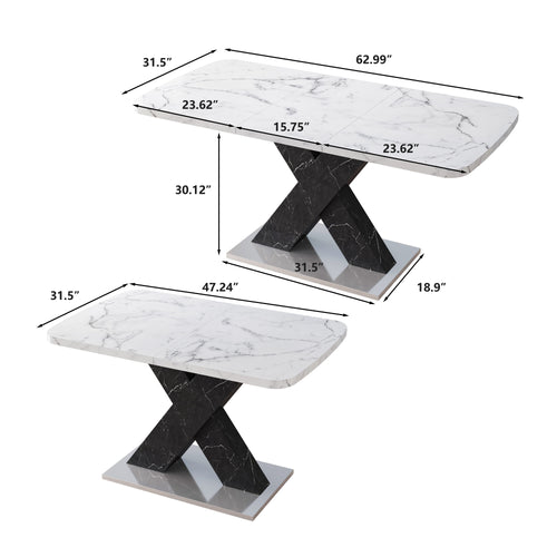 1st Choice Modern Square Stretchable Dining Table in White Marble