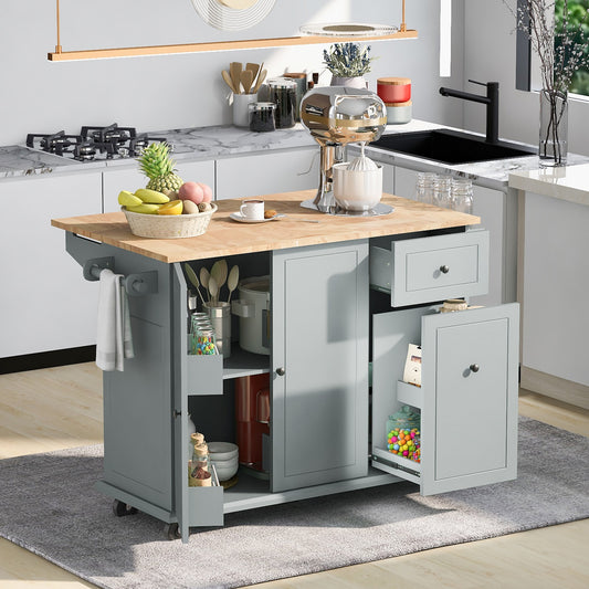 1st Choice Modern Grey Blue Kitchen Island Storage Cart with Drop Leaf