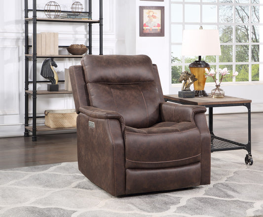 1st Choice Contemporary Compact Dual-Power Recliner in Walnut Leatherette