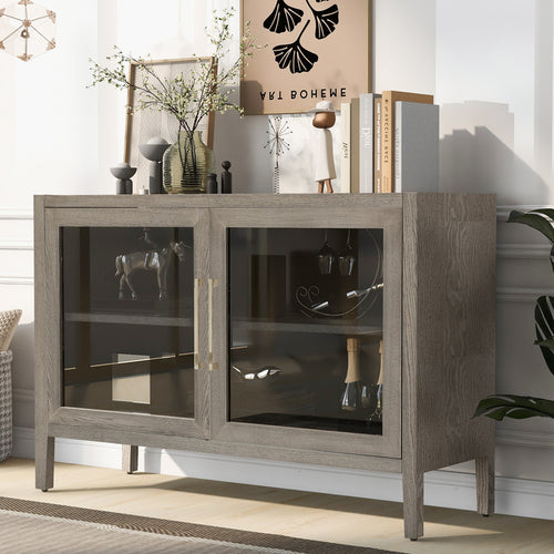 1st Choice Wood Storage Cabinet with Two Tempered Glass Doors in Gray