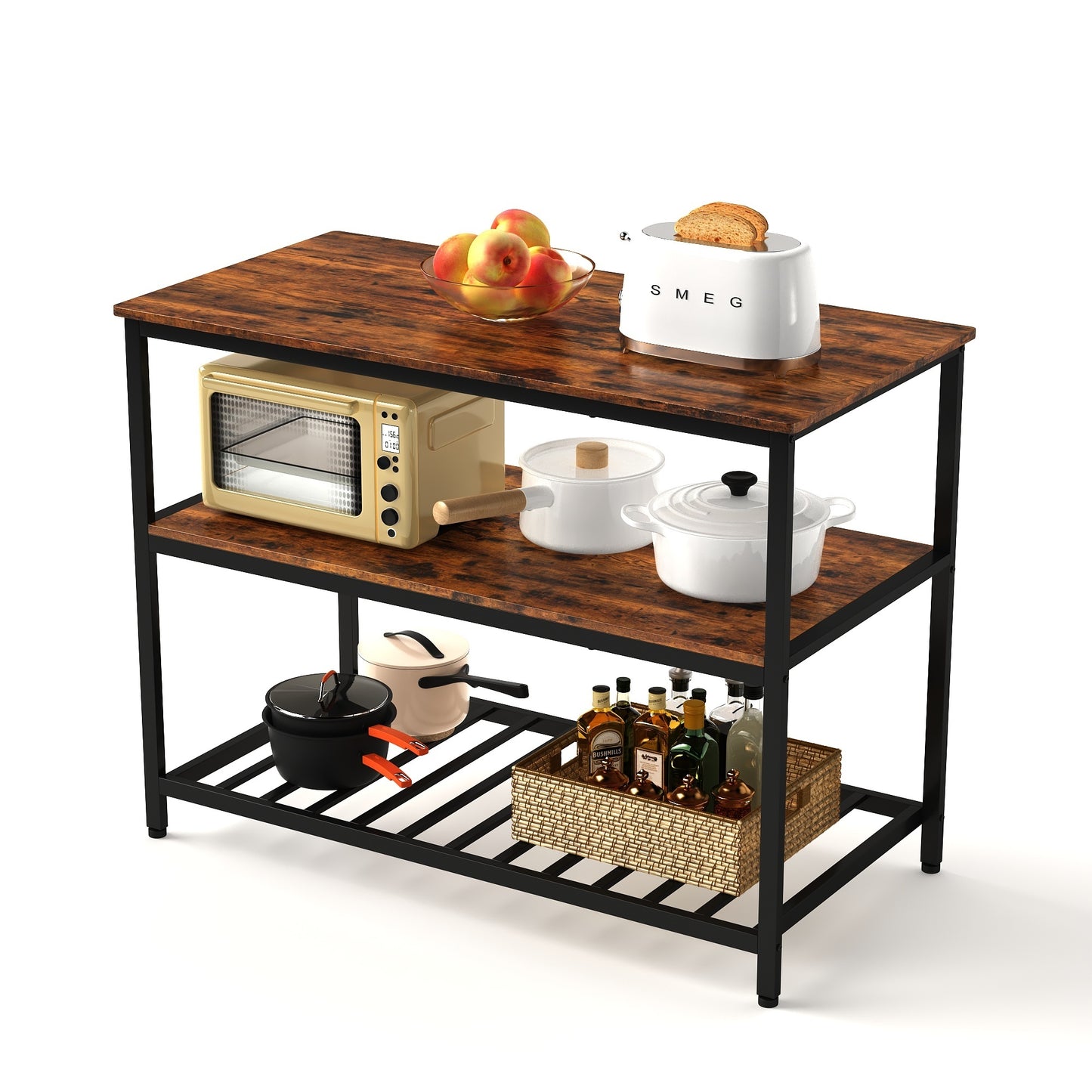 1st Choice Industrial Kitchen Island Shelf Large Worktop - Rustic Brown