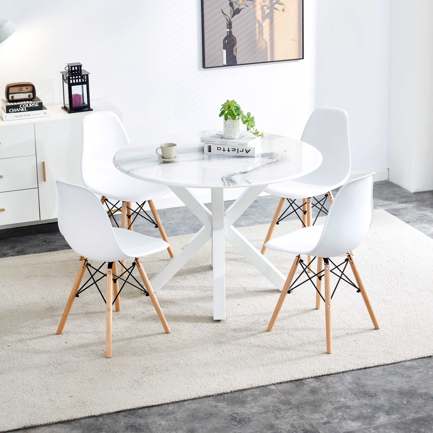 1st Choice Modern 5pc Pedestal Dining Set White Table Cross Leg
