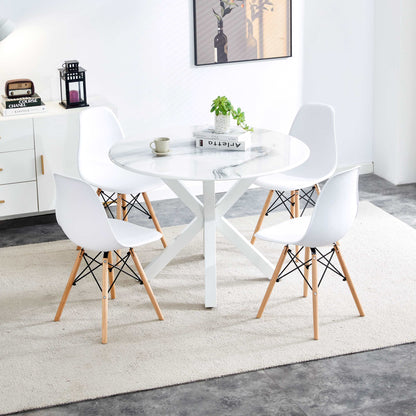 1st Choice Modern 5pc Pedestal Dining Set White Table Cross Leg