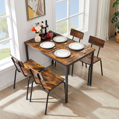 1st Choice Modern Dining Table and Chair Set With Curved Back in Rustic Brown