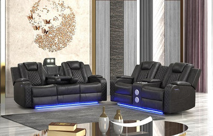 Benz LED & Power Recliner 2 PC Made With Faux Leather in Black