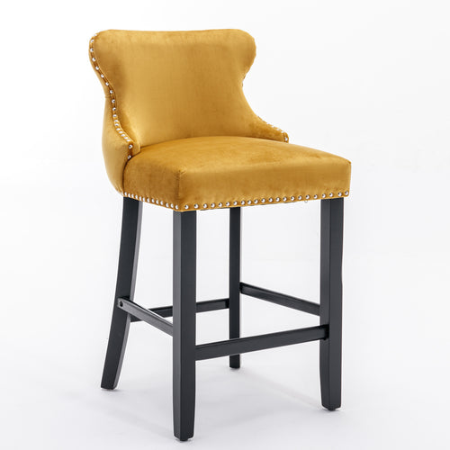 1st Choice Modern Velvet Upholstered Wing-Back Gold Barstools in 4 set