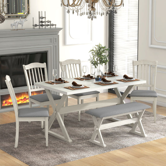 1st Choice Rectangular 6-Piece Rustic Dining Set with 4 Chairs in White Washed