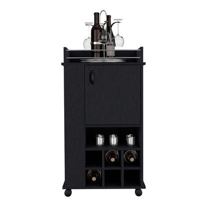 1st Choice Fraser Bar Cart with 6 Built-in Wine Rack and Casters in Black
