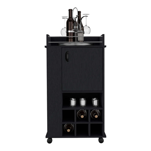 1st Choice Fraser Bar Cart with 6 Built-in Wine Rack and Casters in Black