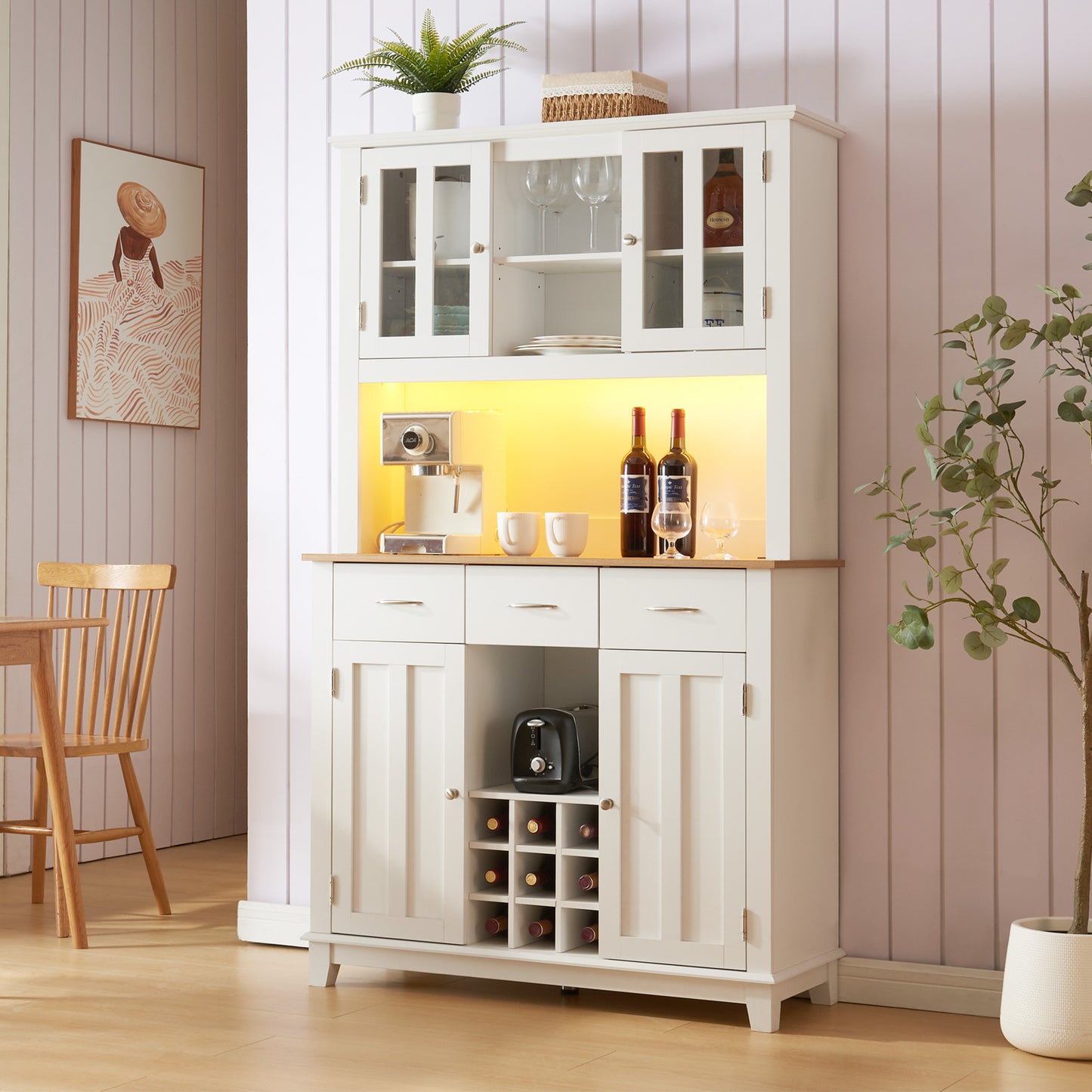 1st Choice Modern 70" Coffee Bar Cabinet with LED Lights and Outlet