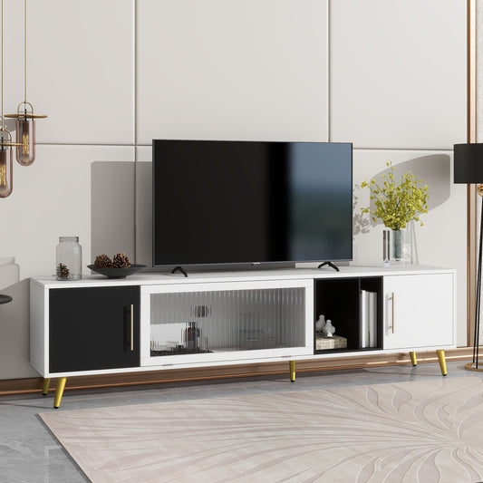 1st Choice Stylish TV Stand Two-tone Media Console with Golden Metal