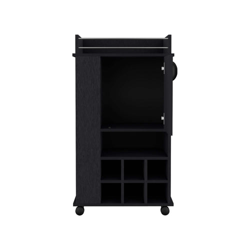 1st Choice Fraser Bar Cart with 6 Built-in Wine Rack and Casters in Black