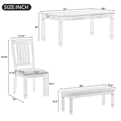 1st Choice 6-Piece Retro 72'L Rectangular Dining Table Set with 4 Drawers