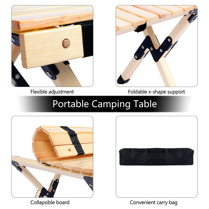 1st Choice Folding Wooden Picnic Camping Roll Up Table with Carry Bag