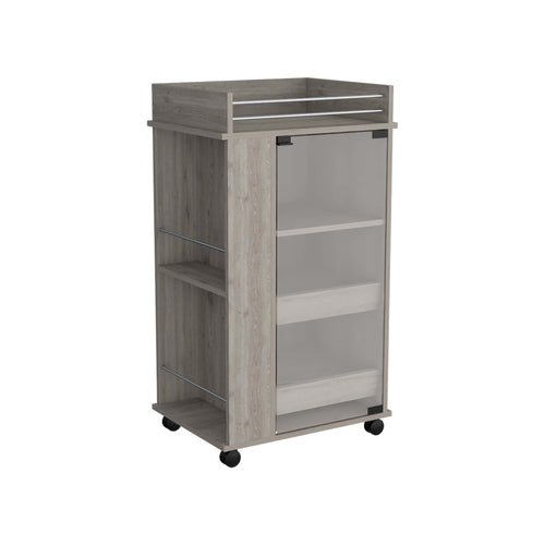 1st Choice Lansing Bar Cart with Glass Door 2-Side Shelves in Light Gray