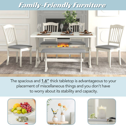 1st Choice Rectangular 6-Piece Rustic Dining Set with 4 Chairs in White Washed