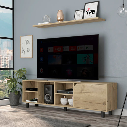 1st Choice Tv Stand up 70" with Four Open Shelves & Five Legs in Light Oak