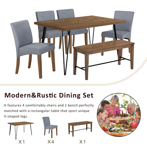 1st Choice Modern & Rustic 6-Piece Dining Set - Elegant Chairs, Sturdy Table