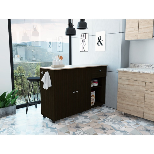 1st Choice Kitchen Island Cart with Double Door Cabinet in Black