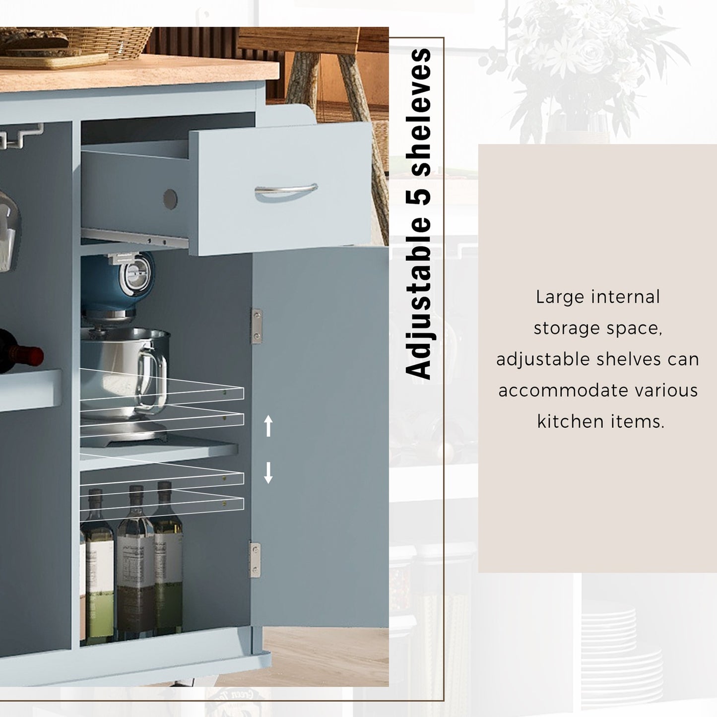 1st Choice Multipurpose Kitchen Cart Cabinet with Side Storage Shelves