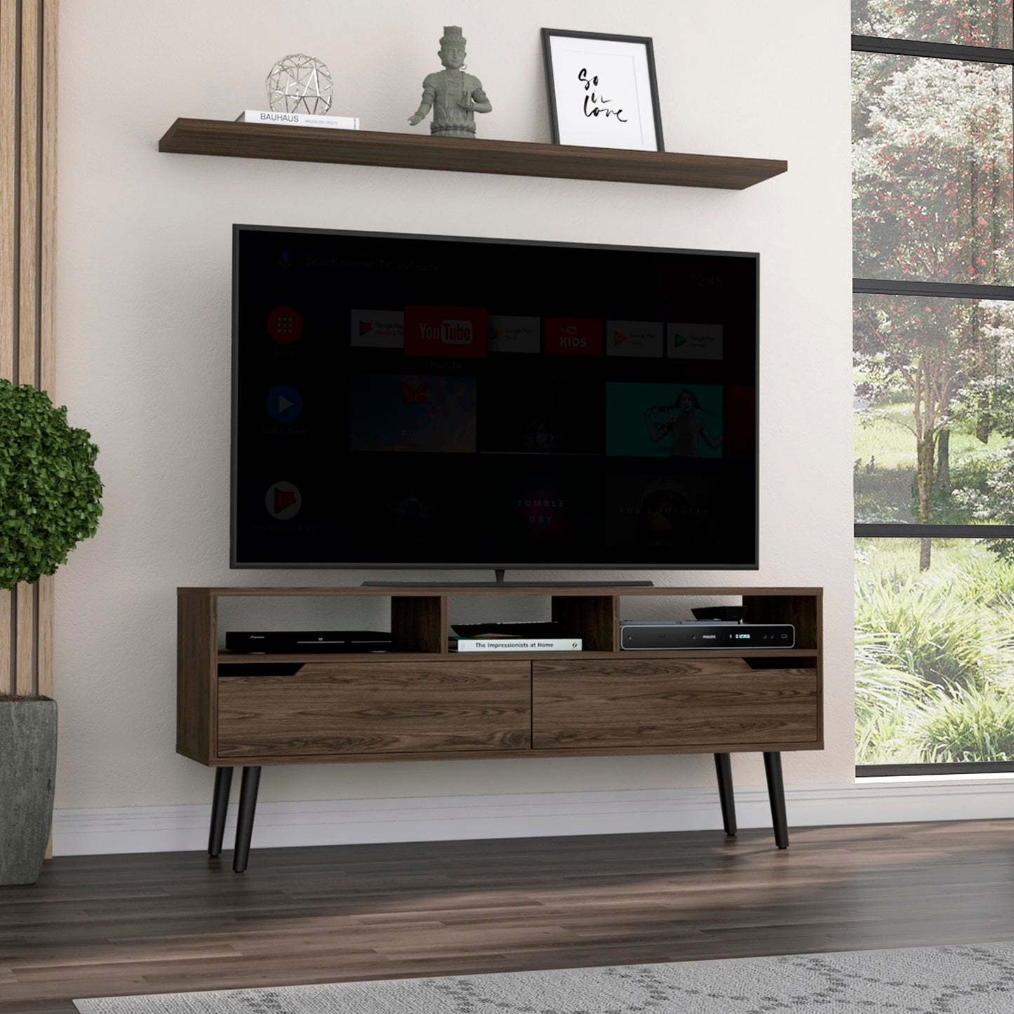 1st Choice Modern 51" TV Stand with Three Open Shelves in Dark Walnut