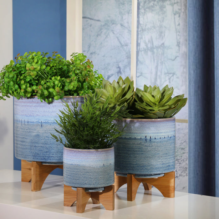 1st Choice Stylish Elegant Ceramic 8" Planter on Stand in Blue Fade