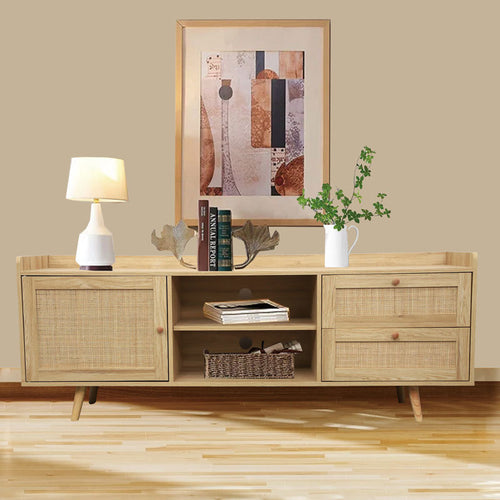1st Choice Mid Century TV Stand with Rattan-Decorated Doors in Natural