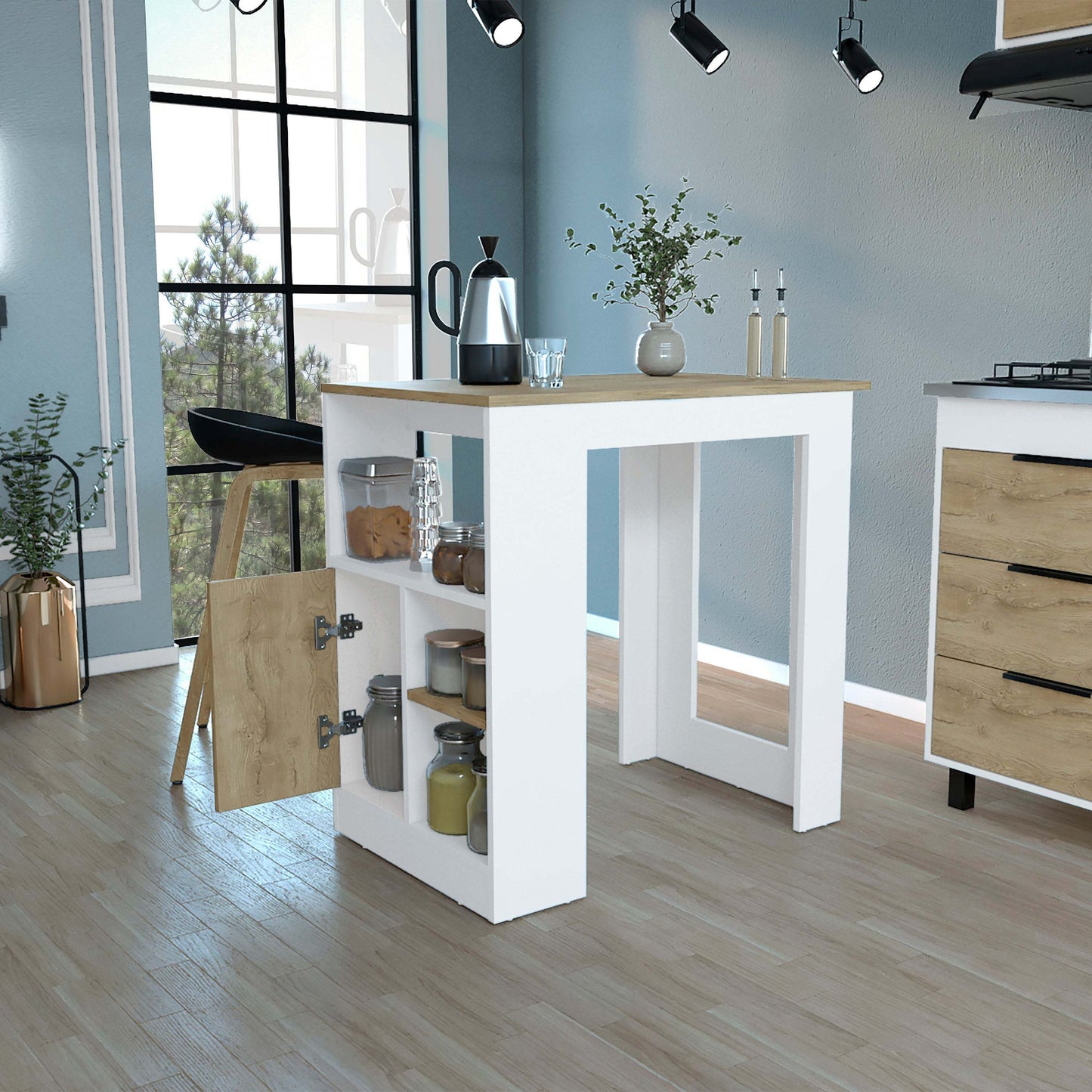 1st Choice Modern Masset Kitchen Island with Side Shelve in White