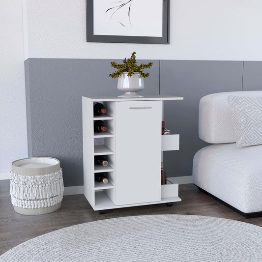 1st Choice Modern Selden Bar Cart with 6-Built in Bottle Racks- White