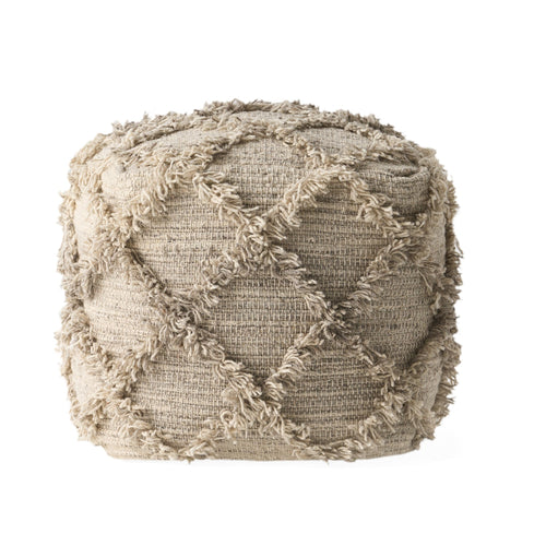 1st Choice Modern Jucar Handcrafted Boho Wool and Cotton Pouf in Gray
