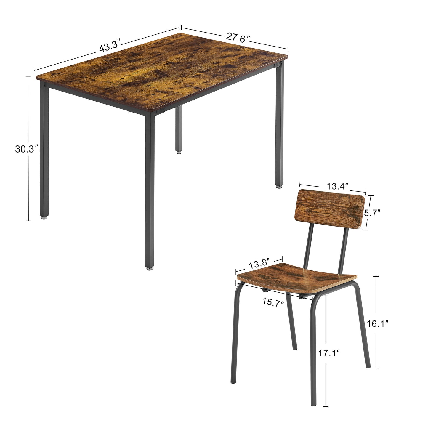 1st Choice Modern Dining Table and Chair Set With Curved Back in Rustic Brown