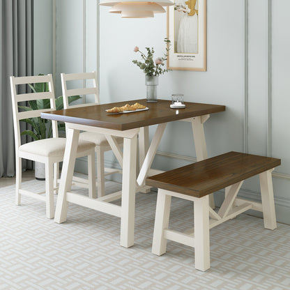 1st Choice Farmhouse 4-Piece Dining Table Set - Solid Wood, Small Spaces