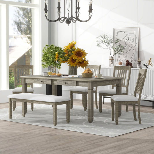 1st Choice 6-Piece Retro 72'L Rectangular Dining Table Set with 4 Drawers