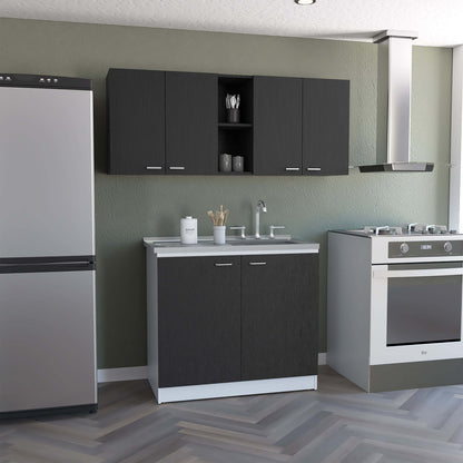 1st Choice 2-Pc Kitchen Set Olimpo 150 Wall Cabinet & Salento Utility Sink - Black/White