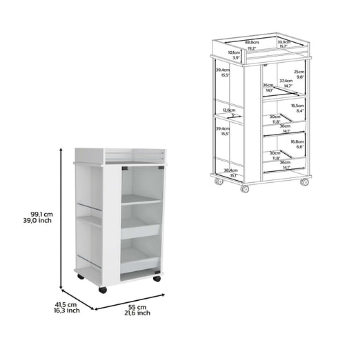 1st Choice Lansing Bar Cart with Glass Door Side Shelves & Casters - White