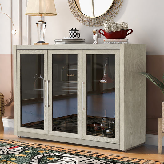 1st Choice Wood Storage Cabinet with Three Tempered Glass Doors in Champagne