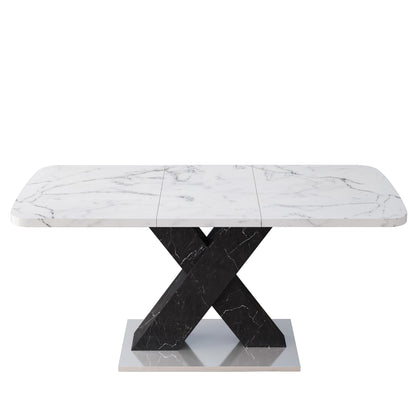 1st Choice Modern Square Stretchable Dining Table in White Marble
