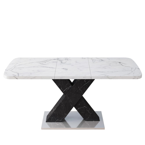 1st Choice Modern Square Stretchable Dining Table in White Marble
