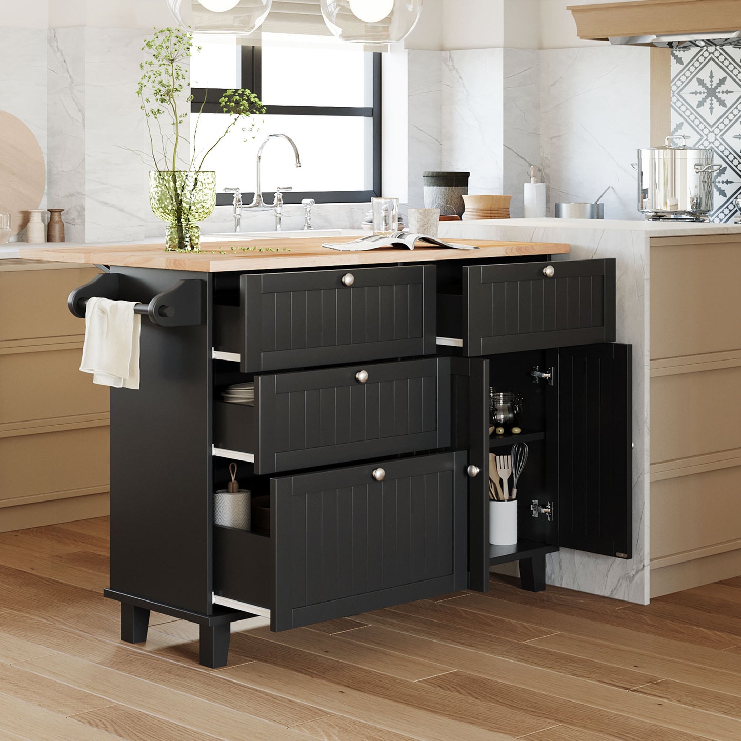 1st Choice Modern Farmhouse Kitchen Island Set with Storage Cabinet