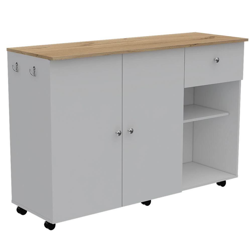 1st Choice Double Door Cabinet Kitchen Island Cart Victoria in White / Light Oak