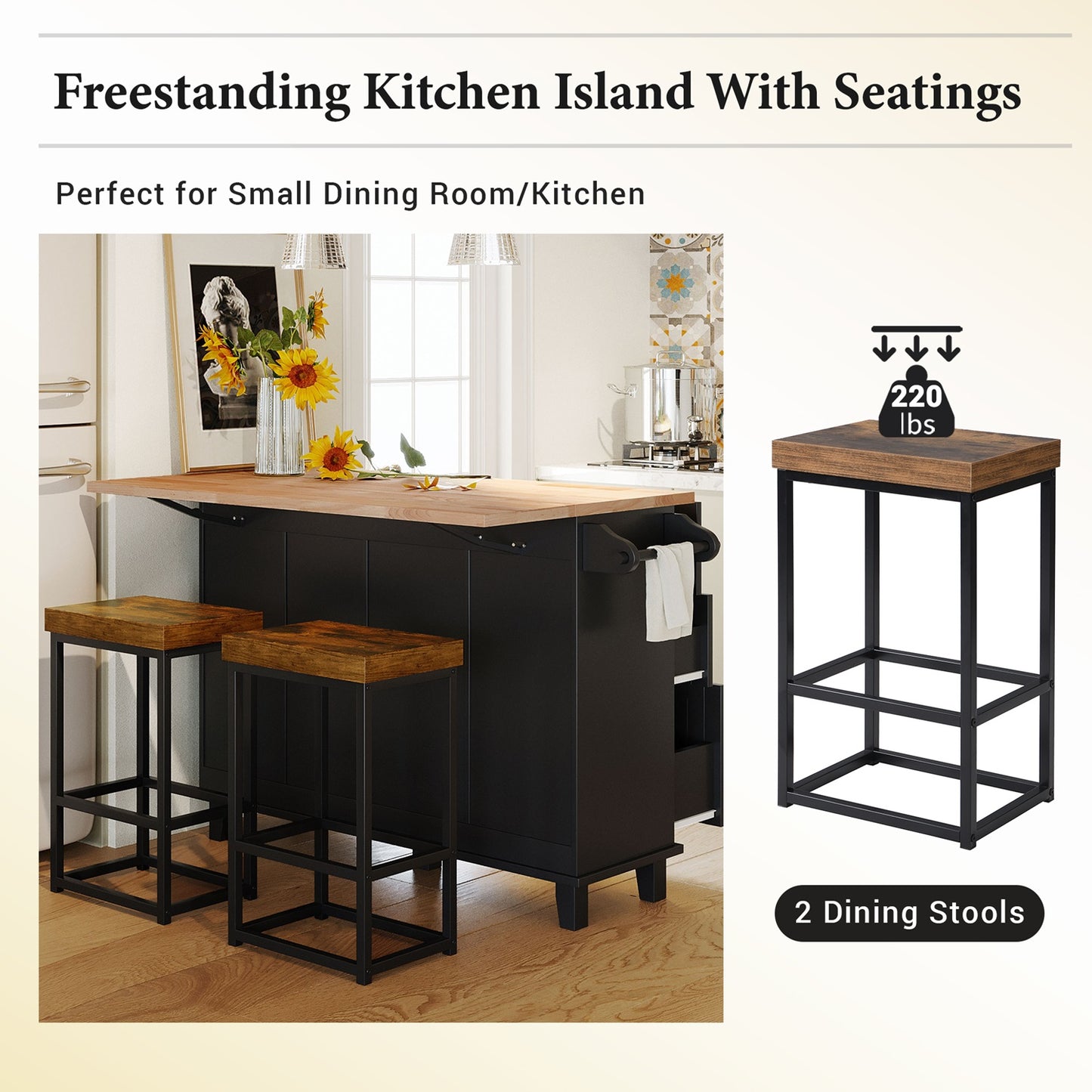 1st Choice Modern Farmhouse Kitchen Island Set with Storage Cabinet