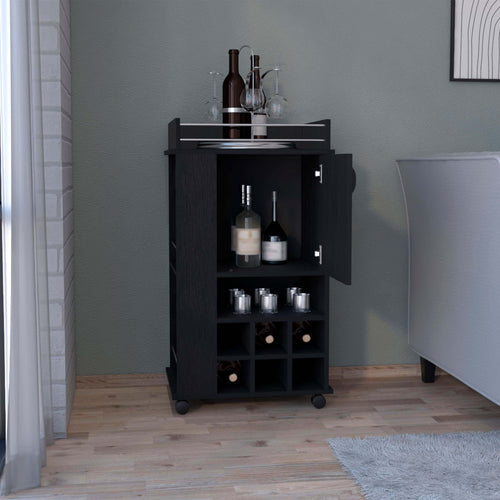 1st Choice Fraser Bar Cart with 6 Built-in Wine Rack and Casters in Black