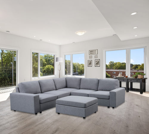 1st Choice Modern Light Gray Linen 6 Seat Reversible Modular Sectional Sofa
