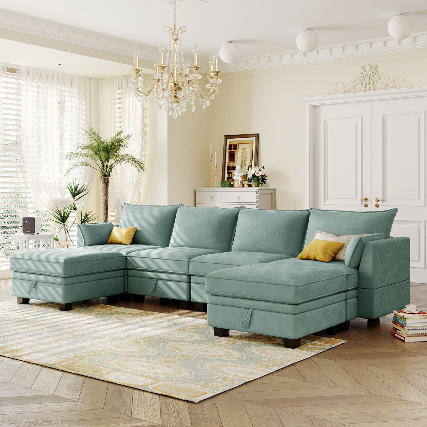 1st Choice Luxury Modern Large U-Shape Sectional Sofa in Light Green
